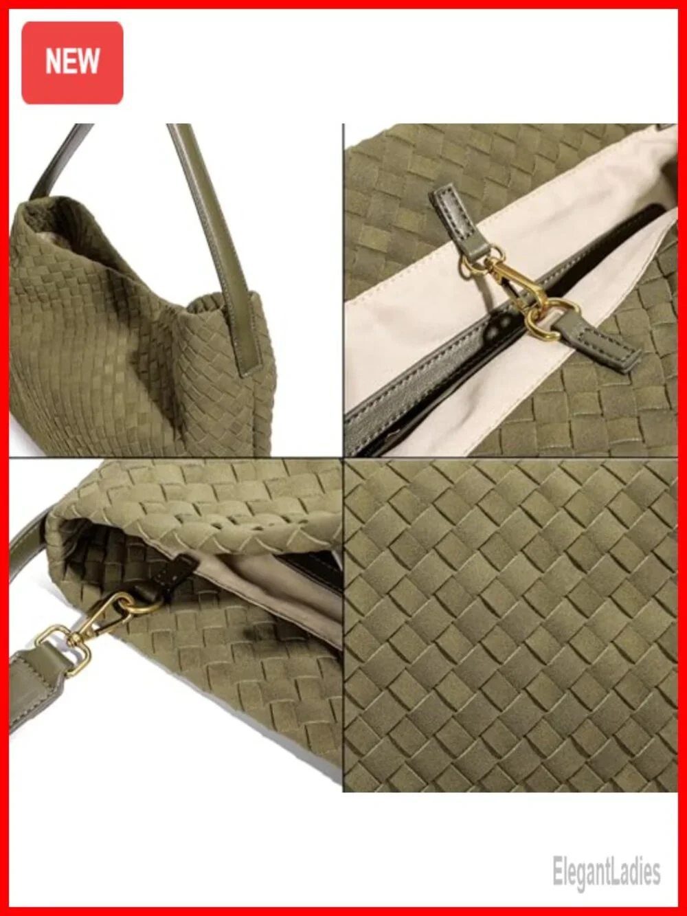 Woven Hobo Handbag Slouchy Shoulder Purse Crossbody Faux Suede Tote